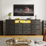 Garvee 63" TV-Kommode Für 65-75" TVs Mit 12 Schubladen, LED-Beleuchtung, Stoff, Metallrahmen Für Wohnzimmer & Schlafzimmer - Schwarz