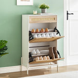 Garvee Schrank aus natürlichem Rattan mit 2 klappbaren Schubladen, verstellbarem Regal, Metallbeinen für Eingang und Flur, robustem Holz, Naturfarben - 