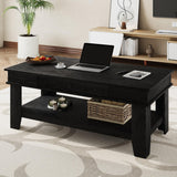 Garvee Großer Couchtisch mit Schublade, L-Bein, offenem Regal, Holz, 120 cm - Schwarz