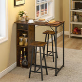 Garvee Bar-Tisch Und Stuhl-Set Mit Dreifach-Aufbewahrung, 2-Personen Bistro-Set, Robuster Eisenrahmen, MDF Tischplatte, Ergonomische Polster, Kompakt Für Küche & Bistro - Braun