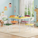 Garvee 5-Teiliges Kinder Klapptisch- Und Stuhlset Faltbar Sicher PU-Leder Für Kinderzimmer & Outdoor Leicht - Gelb