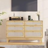Garvee Rattan Kommode Mit 6 Schubladen, USB-Ports, Naturholz, Boho-Stil, Schlafzimmer & Wohnzimmer, 52.1"W x 31.2"H, Naturfarbe