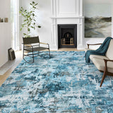 GARVEE Waschbarer Teppich 160 x 230 cm, Rutschfester Wohnzimmerteppich in Blau, Weich & Pflegeleicht, Faltbarer Kurzflor Teppich für Schlafzimmer, Esszimmer & Flur - Blau