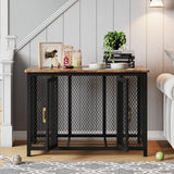 Garvee Hundekäfig Für Zuhause 118.5 x 78 x 82.5 cm Holz Karbonstahl Haustierkäfig Mit 2 Türen Klappdeckel Braun Für Kleine Mittlere Große Hunde