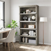 Garvee Bücherregal 171 cm, 5-stöckiges Standregal im Landhausstil, offenes Holzregal mit 5 Ablagen und Stauraum, für Homeoffice, Wohnzimmer & Schlafzimmer, Grau
