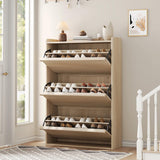 Garvee Schuhschrank Mit 3 Klappfächern Verstellbares Regal MDF-Holz Für Flur & Wohnzimmer 31.7"x10.2"x46.1" Weiß - Eiche natur