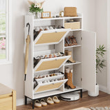 Garvee Schuhschrank Rattan Mit 3 Klappschubladen & 4-Stufigem Schuhregal Für Flur & Eingangsbereich, Verstellbare Regale, MDF & Metallbeine, Geräuschlos, Freistehend - rot