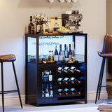 Garvee Weinbar Schrank Mit LED Licht, Verstellbare Regale, Mesh Tür, 92 cm, MDF & Metall - Schwarz