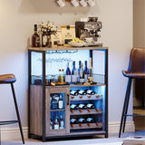 Garvee Weinbar Schrank Mit LED Licht, Verstellbare Regale, Mesh Tür, 92 cm, MDF & Metall - Grau