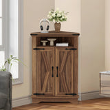 Garvee Eck-Badezimmerschrank Mit Scheunentüren, Verstellbaren Regalen, MDF, Großer Stauraum, Stabiles Design, Braun, Für Kleine Räume - braun