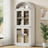 Garvee Arched Bookshelf Farmhouse Bookcase Mit Türen & Schubladen Für Wohnzimmer & Büro, 71.4in Hoch, MDF Holz, Metall-Ecken, Naturholzfarben