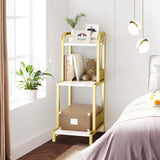 Garvee Kleines Bücherregal 3-Stufig Gold Leiterregal Stabil Metallrahmen Marmor Weiß Wohnzimmer Büro Schlafzimmer