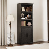 Garvee Bücherregal 174.5 cm, 5 Ebenen, Mit Türen, Holz, Für Wohnzimmer, Büro & Schlafzimmer - Schwarz
