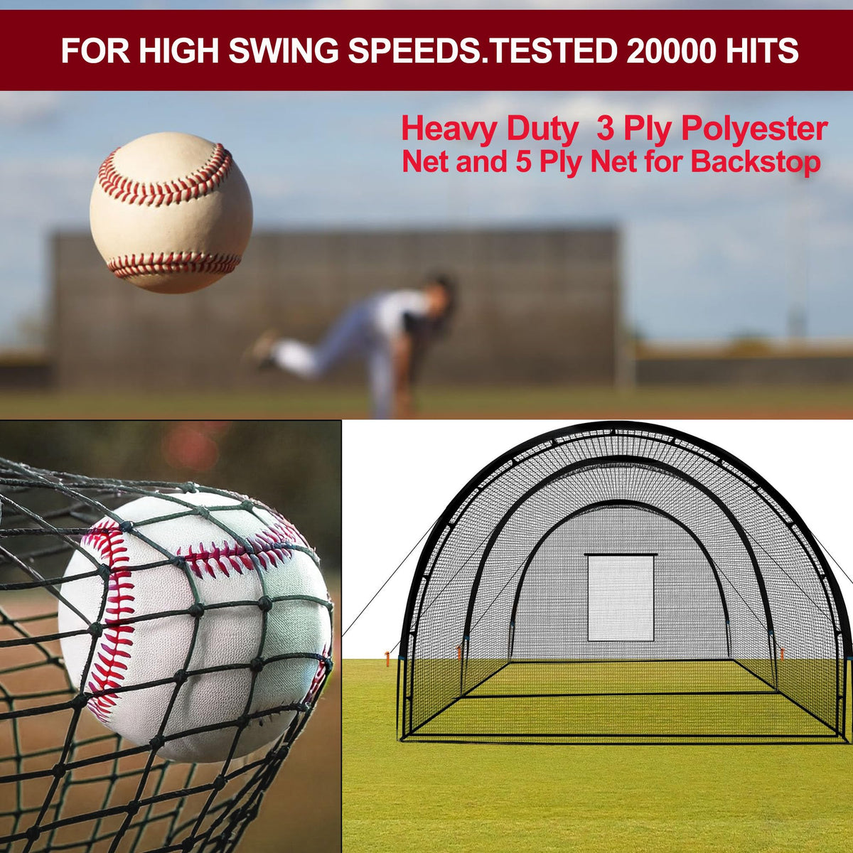 Garvee Batting Cage mit Polyester-Netz und verstärkten Oxford-Nähten
