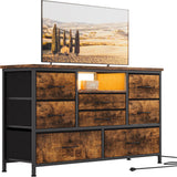 GARVEE Kommode mit Schubladen, mit Steckdose& LED,8 Schubladen,Multifunktionaler schubladenschrank für Schlafzimmer und Wohnzimmer - Stabile und langlebige Sideboard,120*36*75cm - Braun