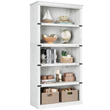 Garvee 5-Stöckiges Bücherregal Farmhouse Design Mit 5 Offenen Regalen, Weiß, Für Wohnzimmer Und Büro, Stabil, Kolonial - Weiß