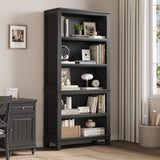 Garvee 71" Hoher Bauernhaus Bücherregal Mit Verstellbaren Regalen, 5-Stufig, Holzbeine, Schwarz, 31,5" Breite Für Wohnzimmer Büro - Schwarz