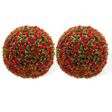 Garvee 15 Zoll Künstliche Blumen-Topiary Kugeln 2PCS, Wetterfest, PE Material, Garten & Hochzeit Dekoration, Grün - Rot