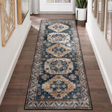 Garvee Vintage Wohnzimmerteppich Weich Waschbar Orientalischer Bauernhaus Teppich Navy 60 x 230 cm