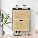 Garvee Schuhschrank Für Flur Mit Rattan Organizer, Flip-Schublade, Belüftet, Kompakt, 38.66''x23.62''x9.25'', MDF, Naturfarben - Schwarz