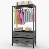 Garvee Tragbarer Kleiderschrank mit 4 Stoffschubladen, 89 × 39 × 182 cm, Schwerlast-Kleiderständer bis 310 kg mit abnehmbarer Kleiderstange und 3 Gitterablagen, Schwarz
