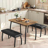 Garvee Essgruppe, 1 Tisch + 2 Bänke für 4 Personen, gepolstert, PU-Kunstleder & MDF, Retro, Braun & Schwarz - Braun & Schwarz