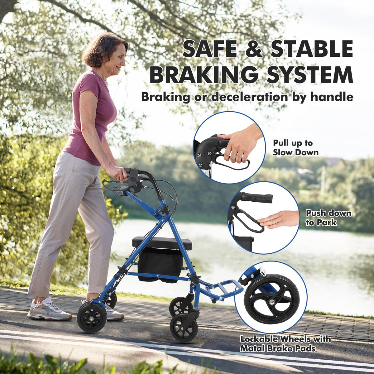 2-in-1 Rollator und Transportrollstuhl – Blau/Schwarz