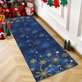 Garvee Weihnachtsteppich Läufer 60x180 cm Blau Waschbar Rutschfest Weihnachtsdeko Wohnzimmer Schlafzimmer Küche