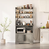 Garvee Bäckerregal, mit Stauraum, mit Kippschutz, mikrowellengeeignet, Holz, Grau