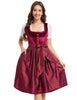Garvee Dirndl Damen Trachtenkleid Midi Samt Dirndlkleid Oktoberfest Outfit Weinrot 34