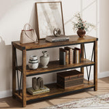 Garvee Farmhouse Entryway Table 47" Holz Konsole 3-Stufig Stauraum Robust MDF Wohnzimmer Flur Sofa Tisch Rustikal Braun