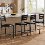 Garvee 4er Set Barhocker Holz Mit Ecopelle Polsterung, Rückenlehne & Fußstütze Für Küche Und Wohnraum, Stabil, Komfortabel - Schwarze Holzmaserung
