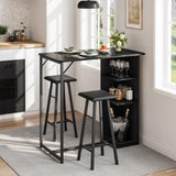 Garvee Essgruppe 3-teilig für 2 Personen, 1 Bartisch + 2 Hocker, Hocker unter dem Tisch verstaubar, MDF & Stahl, Schwarz, mit Stauraum - Schwarz