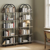 GARVEE Bücherregal mit Bogen, 5 Ebenen, 2er-Set, 180 × 80 × 30 cm, Holz & Metall, verstellbare Ablagen, Schwarz – für Wohnzimmer & Schlafzimmer