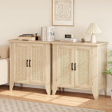 Garvee Sideboard, 2er-Set, Rattanfronten, für Wohnzimmer und Esszimmer, Natur-Eiche