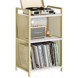 Garvee Golden Record Player Stand Metall 3-Stufiger Stauraum Robust MDF Gold Wohnzimmer Büro Schlafzimmer 16.47x13.59x30.34 Zoll