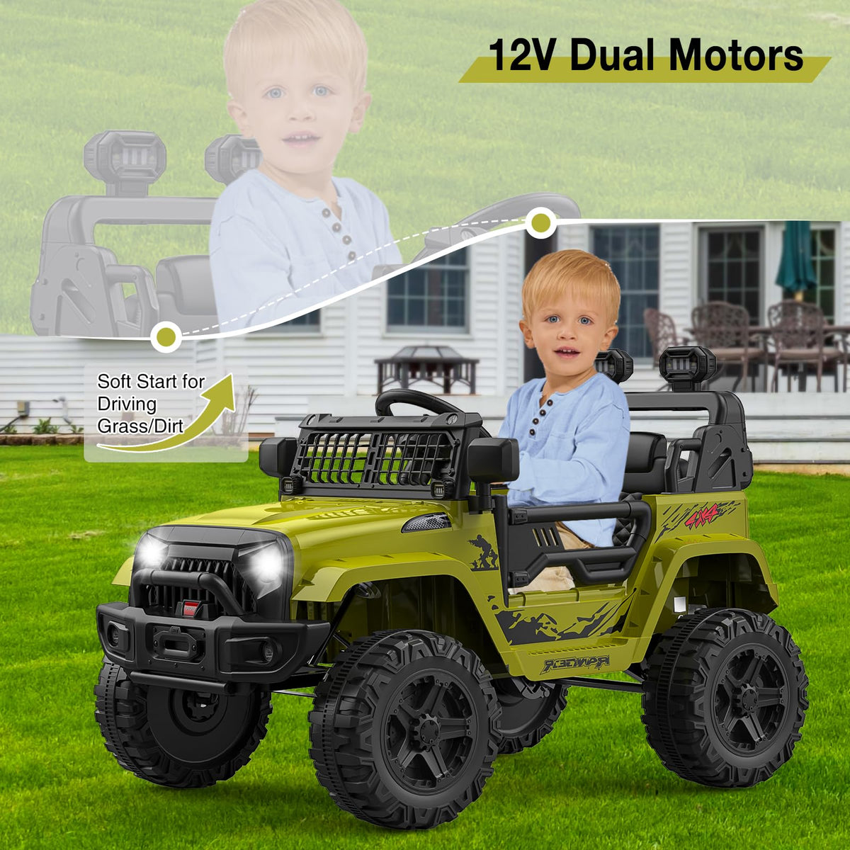 Garvee Kinder Elektroauto 12 V Grün mit LED und Musik