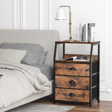 GARVEE Nachttisch mit 3 Stoffschubladen und Offenem Regal, Kommode für Schlafzimmer & Wohnzimmer, Braun - Braun