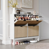 Garvee Fluted Schuhschrank Mit 4 Klappschubladen, Schmaler Holzschuhorganizer, Metallbeine, Moderner Bauernhausstil, Weiß+Eiche, Platzsparend Für Flur - weiß