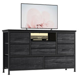 Garvee Kommode Mit 8 Schubladen, 3 Steckdosen & 2 USB, TV-Schrank Mit LED-Licht Für Schlafzimmer Wohnzimmer Flur, 120 cm, Schwarz - Grau