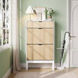 Garvee Schuhaufbewahrung Schrank Mit 2 Klappschubladen, Fluted Farmhouse Design, Metallbeine, Schmal, Freistehend Für Flur Und Eingangsbereich, Schwarz - schwarz