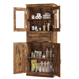 Garvee Hohes Badezimmer-Schrank Mit Glas Türen, Verstellbare Regale, Schublade Für Bad & Küche, 23.6"x11.8"x66.9", Rustikales Braun - Braun
