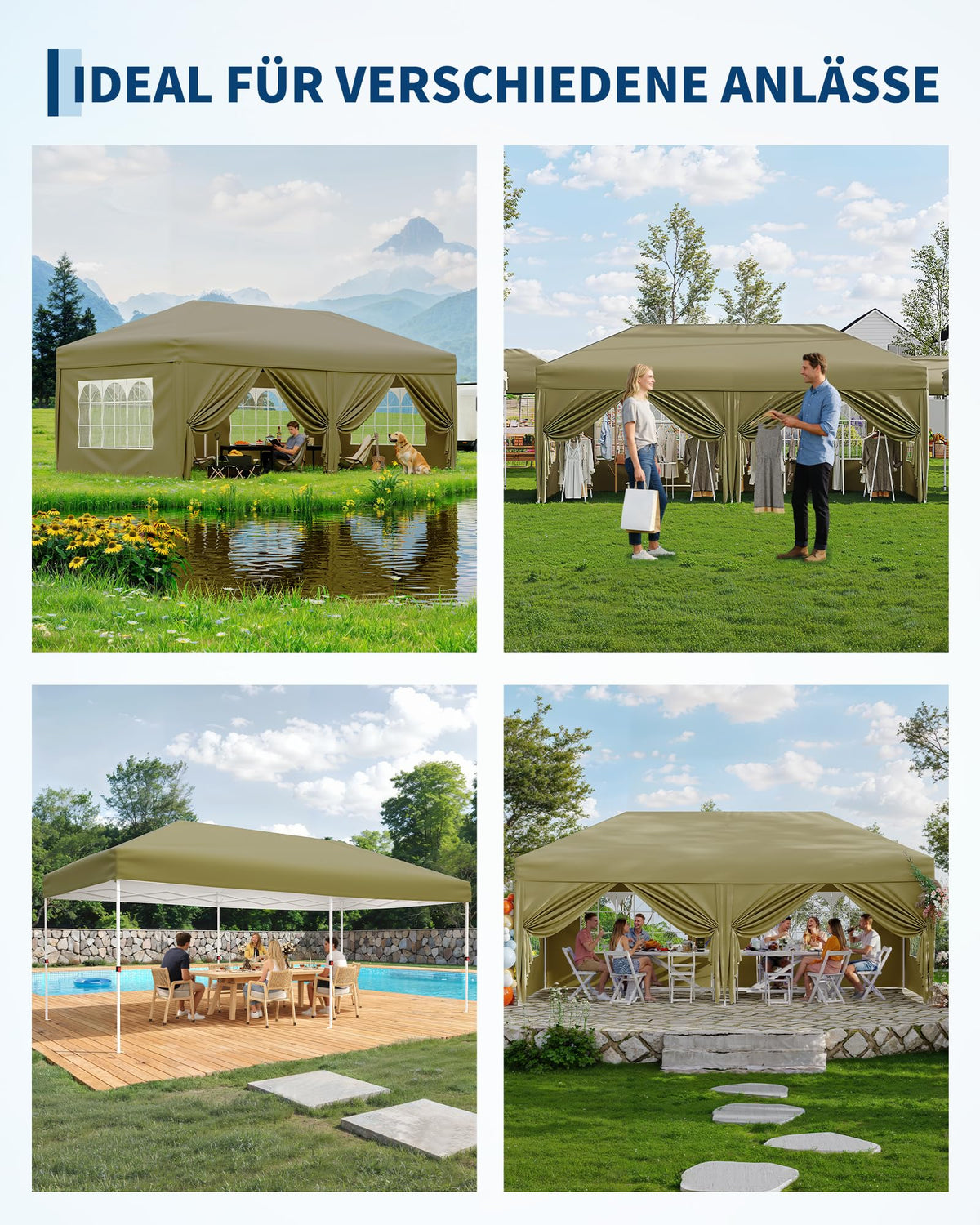 Geräumiger Innenbereich des GARVEE Faltpavillons 3 x 6 m