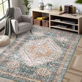Garvee Waschbarer rutschfester Teppich Blau Grün 80x150 cm für Wohnzimmer Schlafzimmer Heimdekoration - 