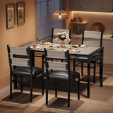 Garvee Esszimmer-Set Für 4 Mit Eckschutz, PU-Stühle, Stahlrahmen, Holzplatte, Grau, Für Küche & Apartment, Platzsparend - grau