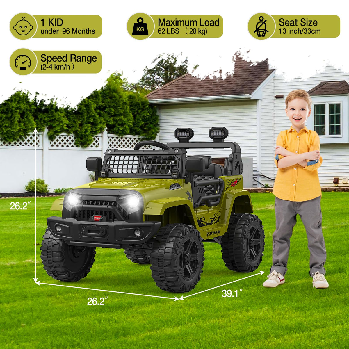 Garvee Kinder Elektroauto Maße 99,21 × 66,62 × 66,62 cm