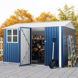 GARVEE Gartenhaus Metall 302 × 238 cm, Verzinkter Stahl Geräteschuppen mit Doppeltüren & Kreuzfenstern, Wetterfest, Großer Stauraum für Garten & Werkstatt, Blau - Blau