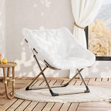 Garvee Klappstuhl Kunstfell, Verstellbar, Platzsparend, Bis 136 Kg, Für Wohnzimmer & Schlafzimmer, Weiß - Weiß