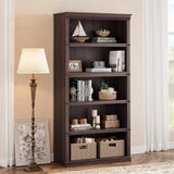 Garvee Bücherregal 171 cm, 5-stöckiges Standregal im Landhausstil, offenes Holzregal mit 5 Ablagen und Stauraum, für Homeoffice, Wohnzimmer & Schlafzimmer, Kirschbaum - Kirschbaum