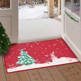 Garvee Wasbare Deurmat Mit Kerstboom & Sneeuwpop, Antislip, Rubberen Achterkant, Rood, 40x60 cm, Outdoor, Winterdecoratie - Wie gezeigt